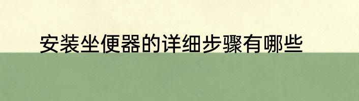安装坐便器的详细步骤有哪些