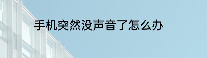 手机突然没声音了怎么办
