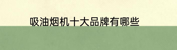 吸油烟机十大品牌有哪些