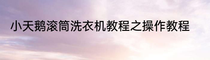 小天鹅滚筒洗衣机教程之操作教程