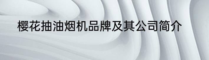 樱花抽油烟机品牌及其公司简介