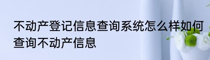 不动产登记信息查询系统怎么样如何查询不动产信息