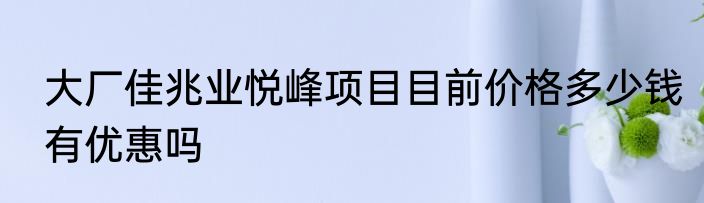 大厂佳兆业悦峰项目目前价格多少钱有优惠吗