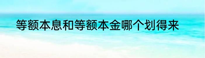 等额本息和等额本金哪个划得来