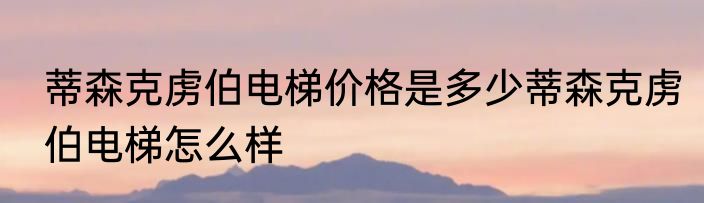 蒂森克虏伯电梯价格是多少蒂森克虏伯电梯怎么样