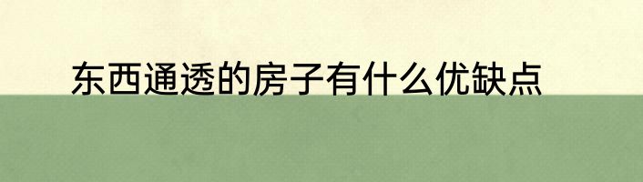 东西通透的房子有什么优缺点