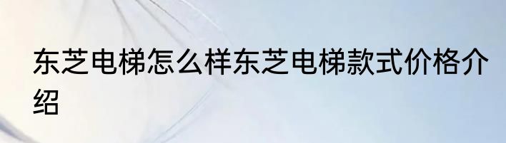 东芝电梯怎么样东芝电梯款式价格介绍