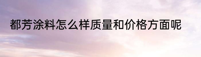 都芳涂料怎么样质量和价格方面呢