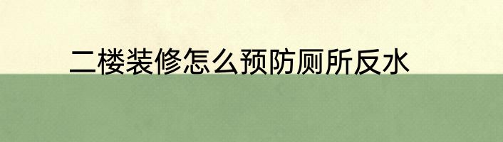 二楼装修怎么预防厕所反水