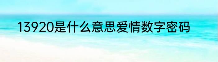 13920是什么意思爱情数字密码