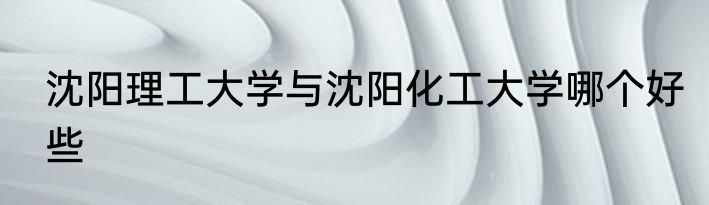 沈阳理工大学与沈阳化工大学哪个好些