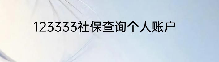 123333社保查询个人账户