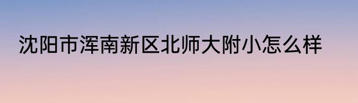 沈阳市浑南新区北师大附小怎么样