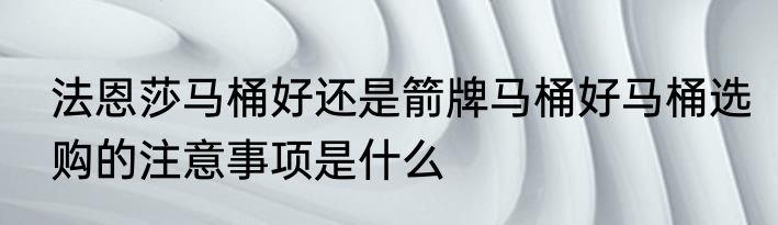 法恩莎马桶好还是箭牌马桶好马桶选购的注意事项是什么