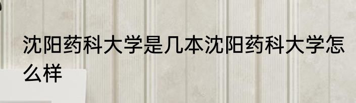 沈阳药科大学是几本沈阳药科大学怎么样