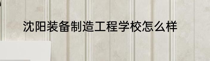 沈阳装备制造工程学校怎么样