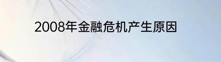 2008年金融危机产生原因