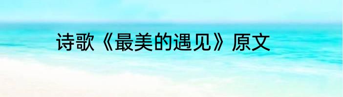 诗歌《最美的遇见》原文