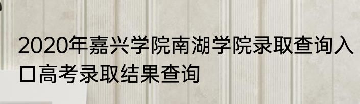 2020年嘉兴学院南湖学院录取查询入口高考录取结果查询
