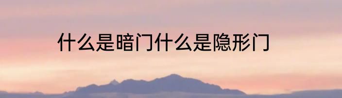 什么是暗门什么是隐形门