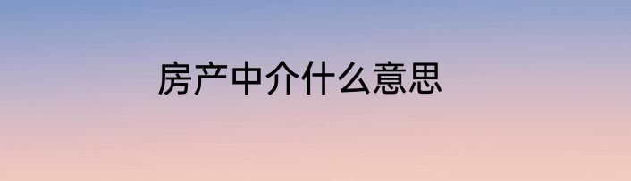 房产中介什么意思