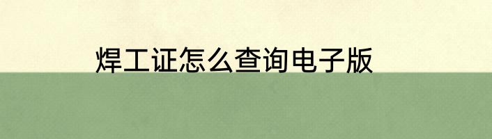 焊工证怎么查询电子版