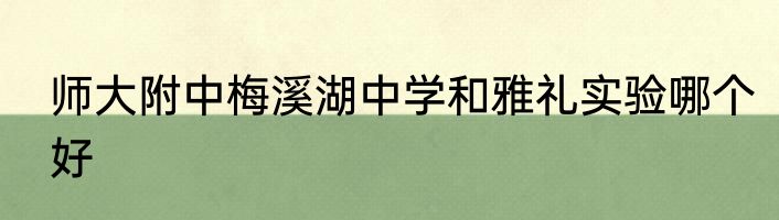 师大附中梅溪湖中学和雅礼实验哪个好