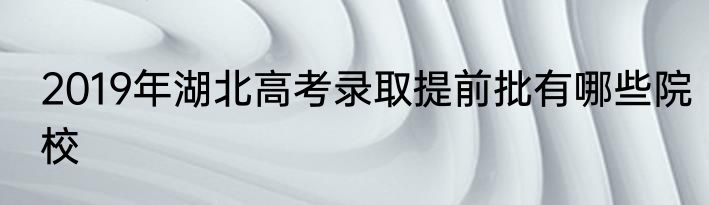 2019年湖北高考录取提前批有哪些院校