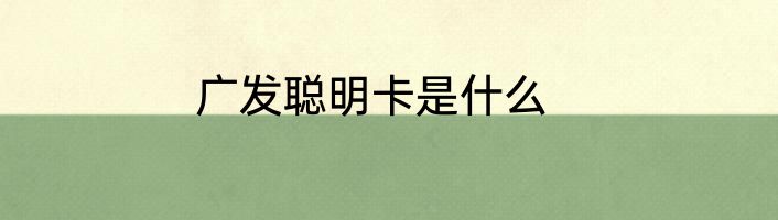 广发聪明卡是什么