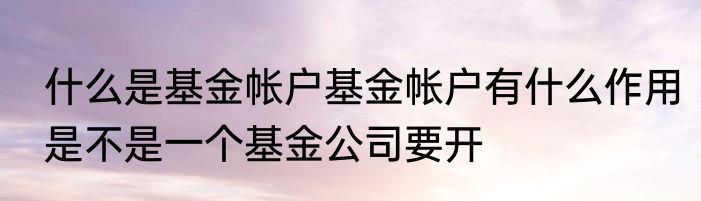 什么是基金帐户基金帐户有什么作用是不是一个基金公司要开