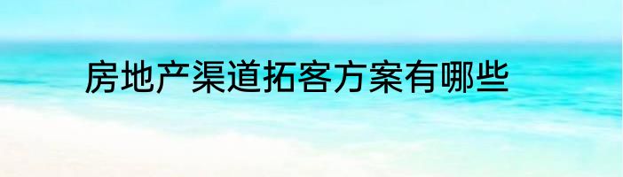 房地产渠道拓客方案有哪些