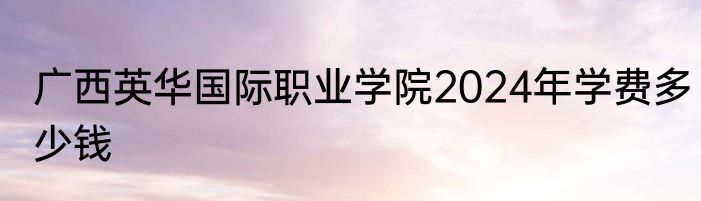 广西英华国际职业学院2024年学费多少钱