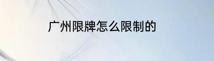 广州限牌怎么限制的
