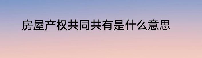 房屋产权共同共有是什么意思
