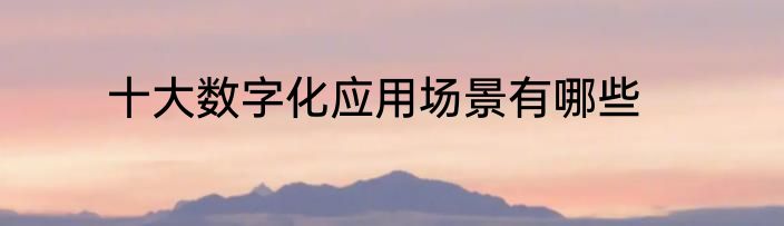 十大数字化应用场景有哪些