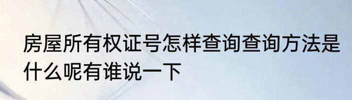 房屋所有权证号怎样查询查询方法是什么呢有谁说一下