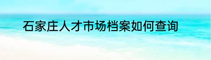 石家庄人才市场档案如何查询