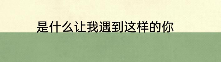 是什么让我遇到这样的你