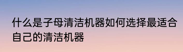 什么是子母清洁机器如何选择最适合自己的清洁机器