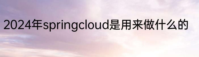 2024年springcloud是用来做什么的