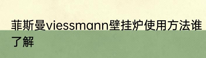 菲斯曼viessmann壁挂炉使用方法谁了解