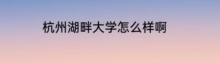 杭州湖畔大学怎么样啊