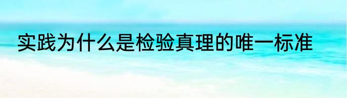 实践为什么是检验真理的唯一标准