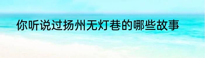 你听说过扬州无灯巷的哪些故事