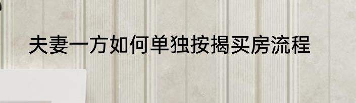 夫妻一方如何单独按揭买房流程