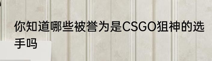 你知道哪些被誉为是CSGO狙神的选手吗