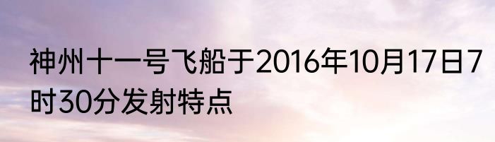 神州十一号飞船于2016年10月17日7时30分发射特点