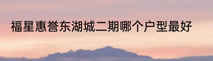 福星惠誉东湖城二期哪个户型最好