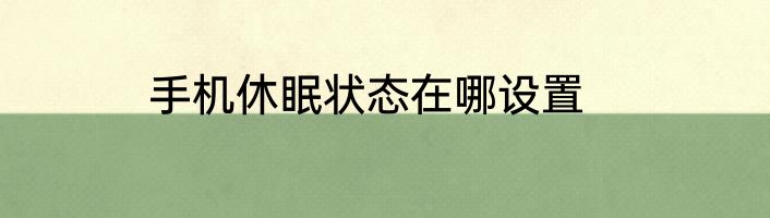 手机休眠状态在哪设置