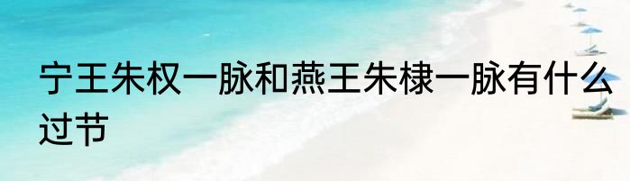 宁王朱权一脉和燕王朱棣一脉有什么过节